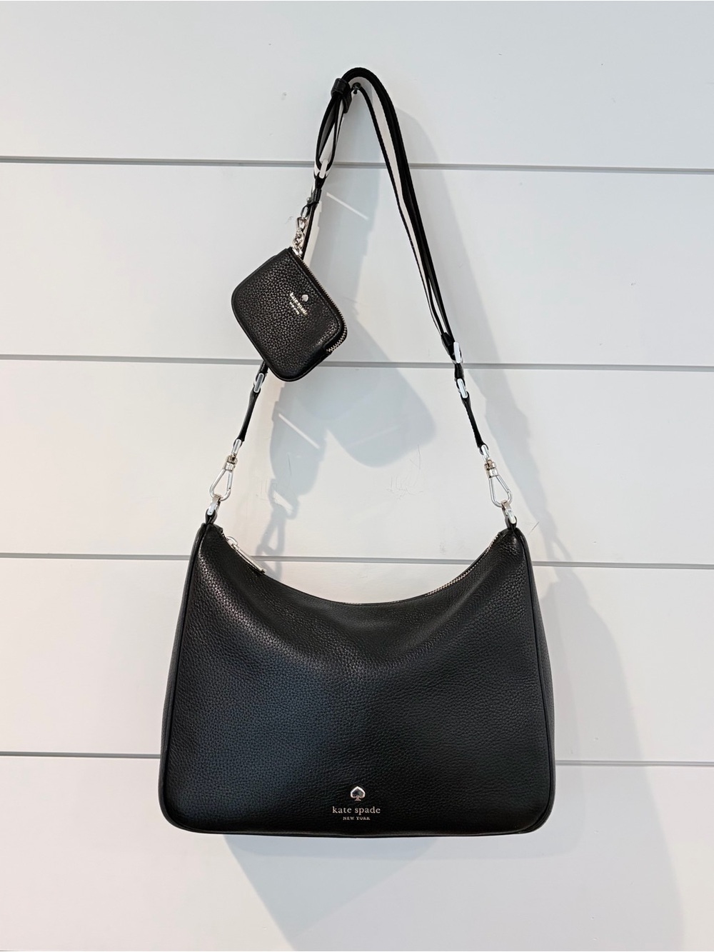 kate spade Black Pebbled Leather Hobo Quiet Luxury Clean Girl Core City Chic